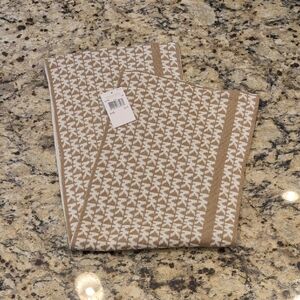 Michael Kors Beige and White Logo Knit Scarf